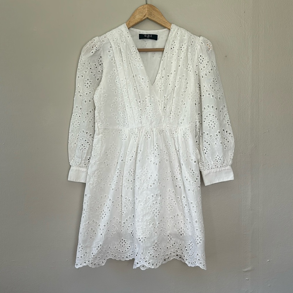 O.P.T. White Eyelet V-Neck Dress